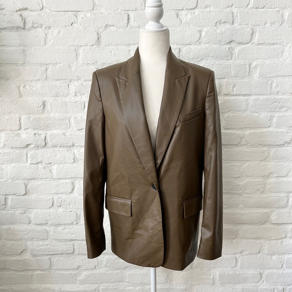 Zara Faux Leather Brown Blazer - Picture 2 of 5